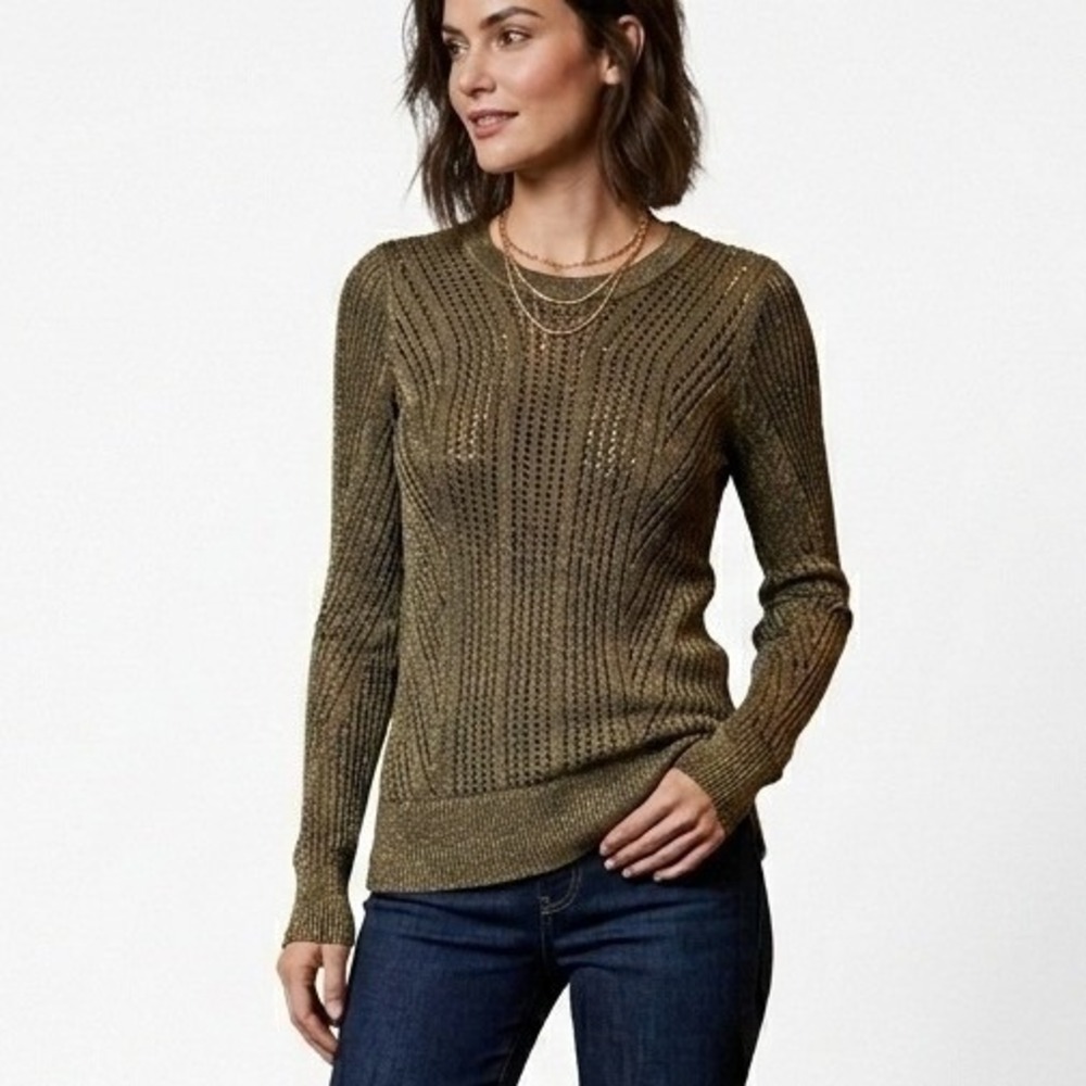 Rag & Bone Olive Green Slinky Pointelle Open Knit Lined Sweater Womens Size M - Picture 1 of 10